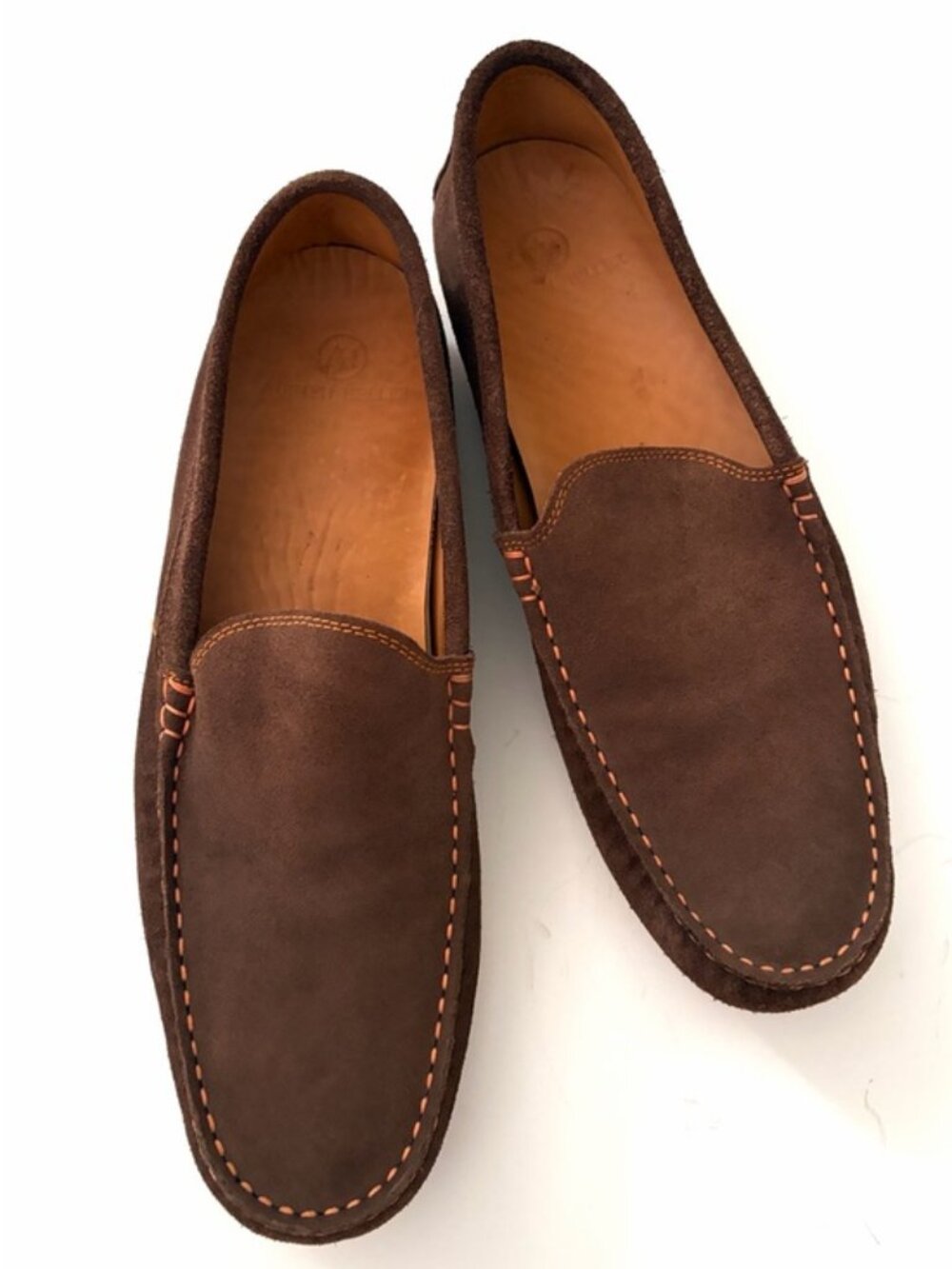Austen Heller Man’s Whaler Loafers Brown Suede Handmade Moccasin Loafers 10.5
